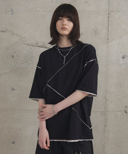 Confirm(コンファーム)の「オーガンジー / カットオフ switching Tee 切替半袖Tシャツ メンズ レディース(Tシャツ/カットソー・メンズ・ブラック/ブラック系その他/ネイビー/ホワイト系その他/ホワイト・L/M)」の3枚目の写真