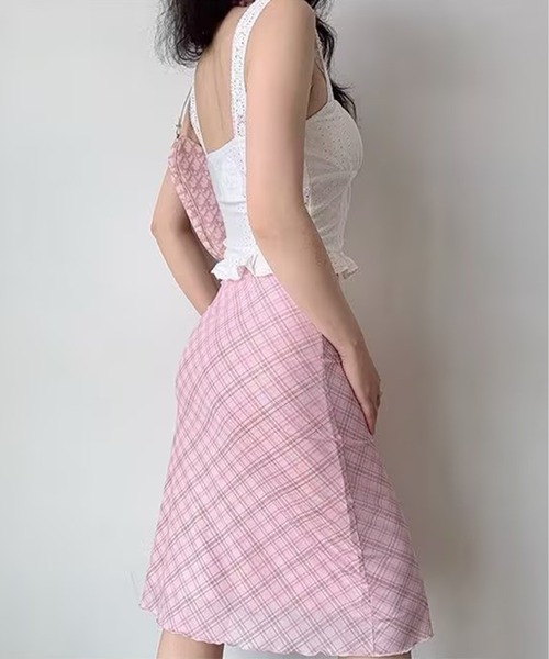 AsheKsha(アシクシャ)の「甘い風のピンクチェック柄チュールスカート(スカート・レディース・ピンク・F)」の12枚目の写真
