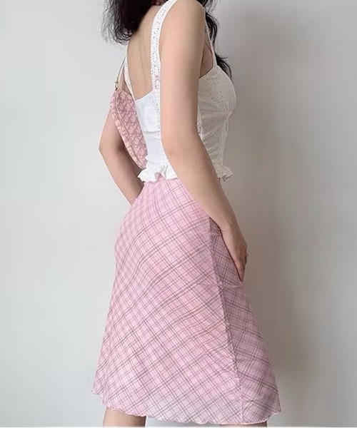 AsheKsha(アシクシャ)の「甘い風のピンクチェック柄チュールスカート(スカート・レディース・ピンク・F)」の6枚目の写真