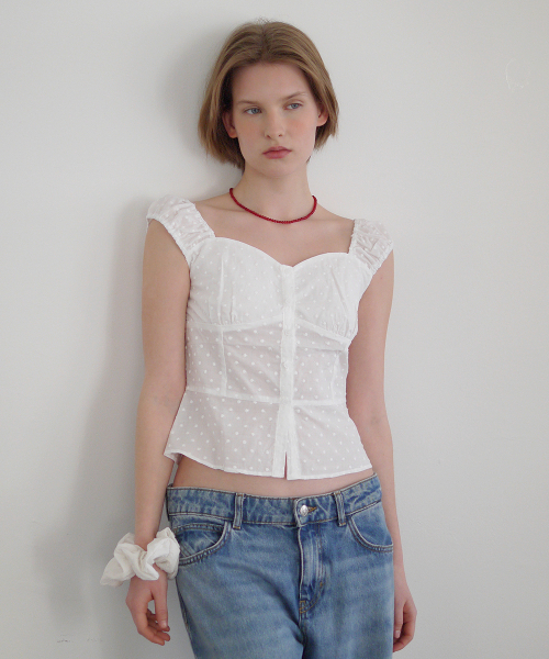 AFTERHOURS(アフターアワーズ)の「HEART NECK DOT BLOUSE (WHITE)(シャツ/ブラウス・レディース・その他・MEDIUM/SMALL)」の1枚目の写真