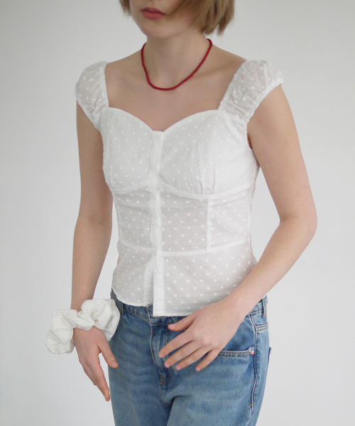 AFTERHOURS(アフターアワーズ)の「HEART NECK DOT BLOUSE (WHITE)(シャツ/ブラウス・レディース・その他・MEDIUM/SMALL)」の6枚目の写真