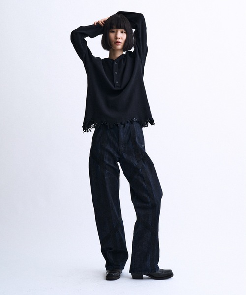 PHILTHEORY（フィルセオリー）の「Weathered coating denim pants / ウェザードコーティングデニムパンツ（デニムパンツ・メンズ・ブラック/ブルー・3/1/2）」の14枚目の写真