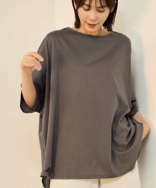 ketty(ケティ)の「【機能するミニマル服】ポンチョTシャツ(Tシャツ/カットソー・レディース・チャコールグレー/オフホワイト・M)」の2枚目の写真