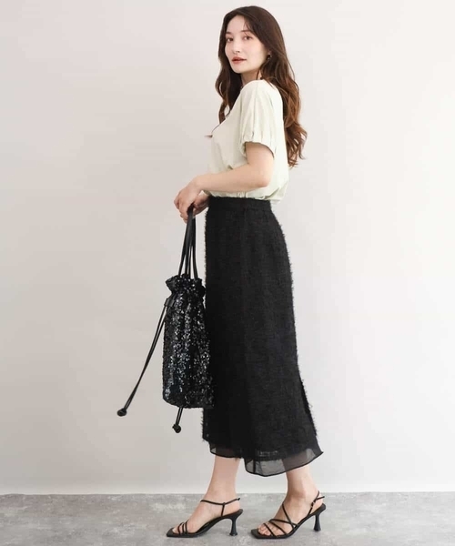 MK MICHEL KLEIN（エムケーミッシェルクラン）の「[洗える]チュールシャギーナロースカート（スカート・レディース・ブラック・38）」の13枚目の写真