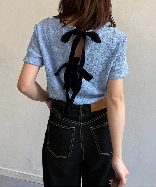 Thevon(ゼボン)の「ポップコーンベロアリボンプルオーバー(Tシャツ/カットソー・レディース・ブルー/ブラック/アイボリー・FREE)」の5枚目の写真