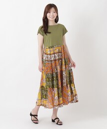 リゾート コンビパッチワーク風ワンピース