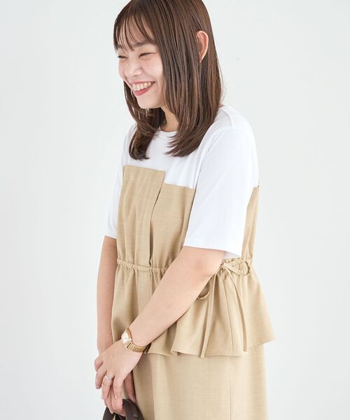Green Parks(グリーンパークス)の「異素材ドッキングワンピース(ワンピース・レディース・ベージュ/杢グレー/モカ・FREE)」の18枚目の写真