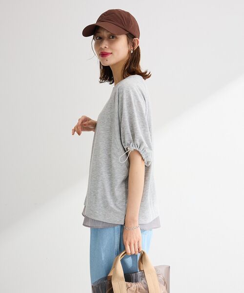 Green　Parks（グリーンパークス）の「袖ドロストシアー裏毛ドッキングプルオーバー（Tシャツ/カットソー・レディース・杢グレー/ブルー/オフホワイト/ブラック・FREE）」の14枚目の写真