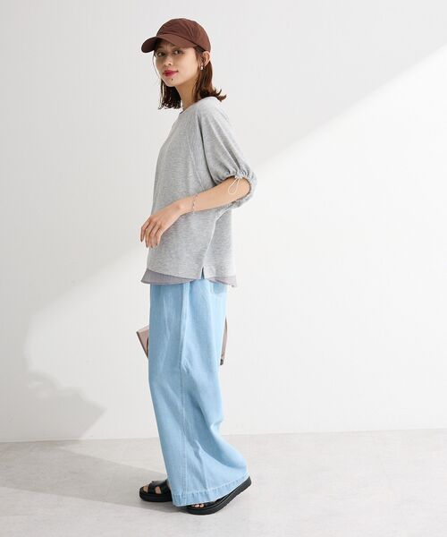 Green　Parks（グリーンパークス）の「袖ドロストシアー裏毛ドッキングプルオーバー（Tシャツ/カットソー・レディース・杢グレー/ブルー/オフホワイト/ブラック・FREE）」の16枚目の写真