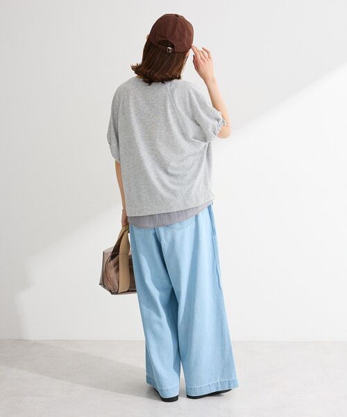 Green　Parks（グリーンパークス）の「袖ドロストシアー裏毛ドッキングプルオーバー（Tシャツ/カットソー・レディース・杢グレー/ブルー/オフホワイト/ブラック・FREE）」の17枚目の写真