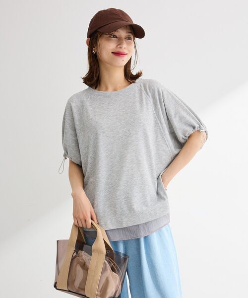 Green　Parks（グリーンパークス）の「袖ドロストシアー裏毛ドッキングプルオーバー（Tシャツ/カットソー・レディース・杢グレー/ブルー/オフホワイト/ブラック・FREE）」の18枚目の写真