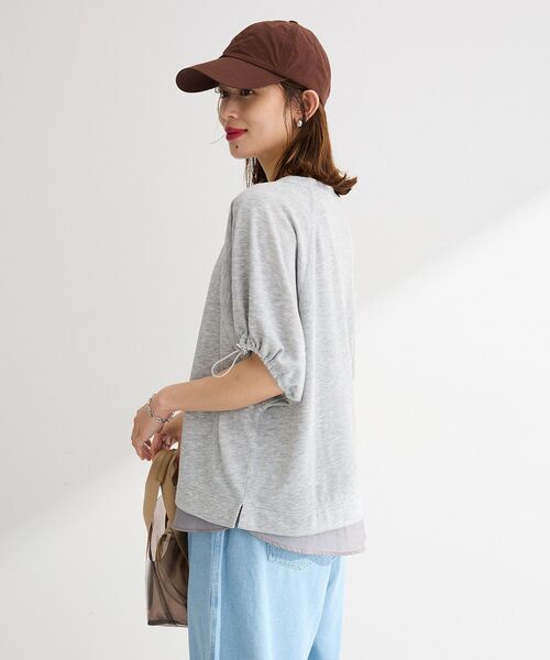 Green　Parks（グリーンパークス）の「袖ドロストシアー裏毛ドッキングプルオーバー（Tシャツ/カットソー・レディース・杢グレー/ブルー/オフホワイト/ブラック・FREE）」の19枚目の写真