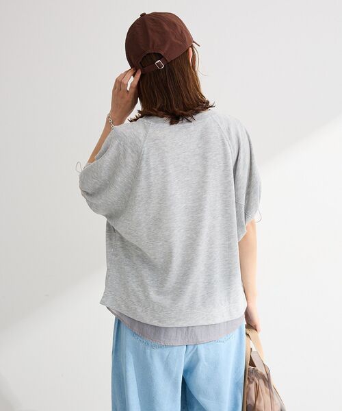 Green　Parks（グリーンパークス）の「袖ドロストシアー裏毛ドッキングプルオーバー（Tシャツ/カットソー・レディース・杢グレー/ブルー/オフホワイト/ブラック・FREE）」の20枚目の写真