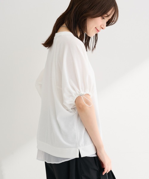 Green　Parks（グリーンパークス）の「袖ドロストシアー裏毛ドッキングプルオーバー（Tシャツ/カットソー・レディース・杢グレー/ブルー/オフホワイト/ブラック・FREE）」の2枚目の写真