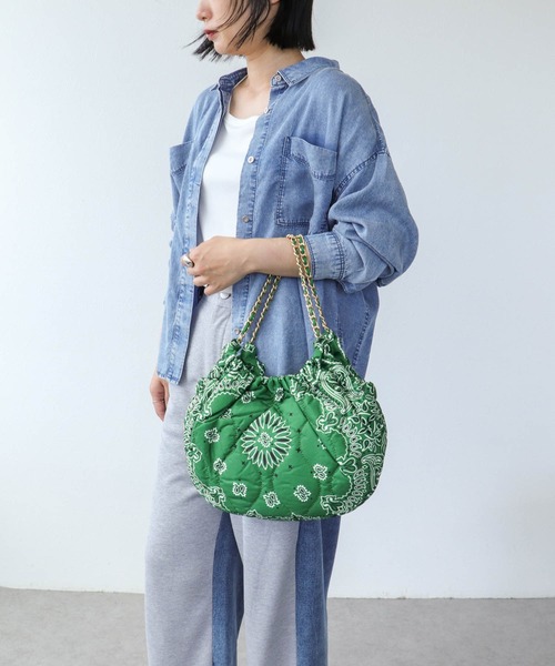 Three Four Time（ｽﾘｰﾌｫｰﾀｲﾑ）の「バンダナプリントギャザーBAG（ショルダーバッグ・レディース・ブラウン/ブラック/グリーン・FREE）」の21枚目の写真