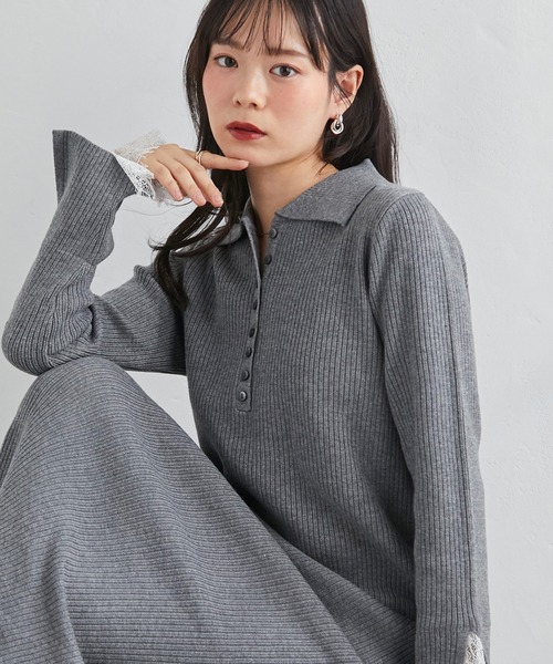 RANAN(ラナン)の「レースカフスヘンリーリブニットワンピ(ワンピース・レディース・ベージュ/グレー/ブラック・L/M/LL/SP)」の4枚目の写真