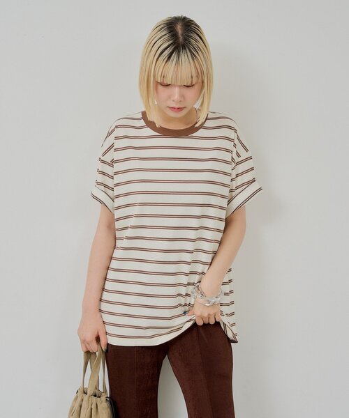 WHIMSIC(ウィムジック)の「【UNISEX/2サイズ展開】ボーダーTシャツ(Tシャツ/カットソー・メンズ・オフホワイト/パープル/ブラウン・2/1)」の22枚目の写真