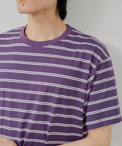 WHIMSIC(ウィムジック)の「【UNISEX/2サイズ展開】ボーダーTシャツ(Tシャツ/カットソー・メンズ・オフホワイト/パープル/ブラウン・2/1)」の7枚目の写真