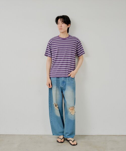 WHIMSIC(ウィムジック)の「【UNISEX/2サイズ展開】ボーダーTシャツ(Tシャツ/カットソー・メンズ・オフホワイト/パープル/ブラウン・2/1)」の8枚目の写真
