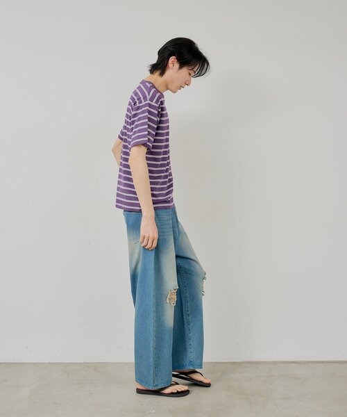 WHIMSIC(ウィムジック)の「【UNISEX/2サイズ展開】ボーダーTシャツ(Tシャツ/カットソー・メンズ・オフホワイト/パープル/ブラウン・2/1)」の9枚目の写真