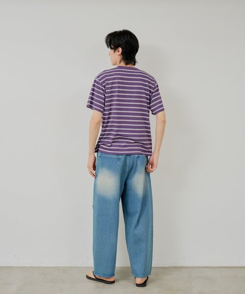 WHIMSIC(ウィムジック)の「【UNISEX/2サイズ展開】ボーダーTシャツ(Tシャツ/カットソー・メンズ・オフホワイト/パープル/ブラウン・2/1)」の10枚目の写真