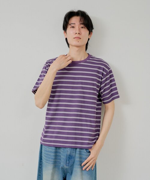 WHIMSIC(ウィムジック)の「【UNISEX/2サイズ展開】ボーダーTシャツ(Tシャツ/カットソー・メンズ・オフホワイト/パープル/ブラウン・2/1)」の11枚目の写真