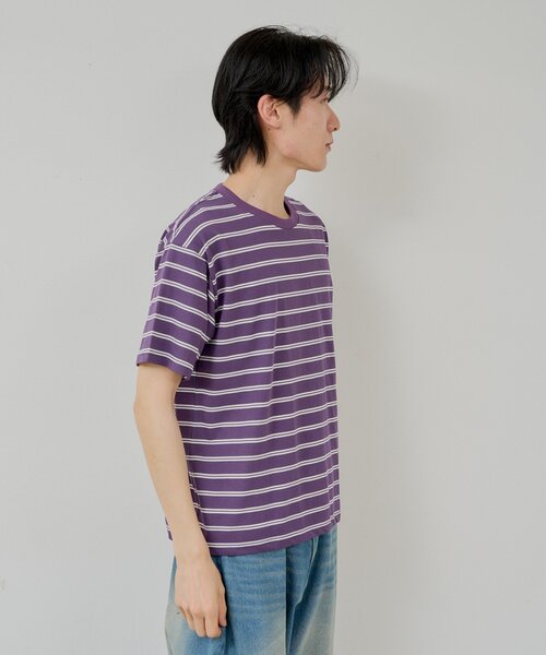 WHIMSIC(ウィムジック)の「【UNISEX/2サイズ展開】ボーダーTシャツ(Tシャツ/カットソー・メンズ・オフホワイト/パープル/ブラウン・2/1)」の12枚目の写真