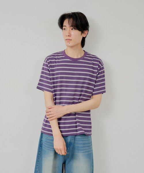 WHIMSIC(ウィムジック)の「【UNISEX/2サイズ展開】ボーダーTシャツ(Tシャツ/カットソー・メンズ・オフホワイト/パープル/ブラウン・2/1)」の6枚目の写真