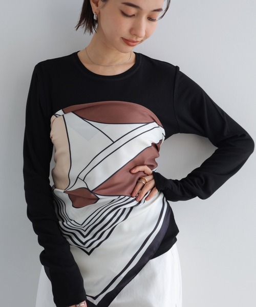 andme(アンドミー)の「【選べるネックデザイン】フライス長袖トップス(Tシャツ/カットソー・レディース・サックスブルー系/アイボリー系/ブラック系/ブラック/アイボリー/サックスブルー・FREE)」の3枚目の写真