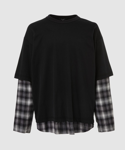 CHECK SHIRT LAYERED TEE — футболка‑слой с рубашкой в клетку