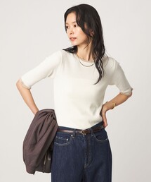 ハイショク リブ ハーフスリーブ プルオーバー ニット
