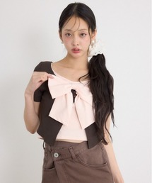 フロントリボンカットトップス 夏服 秋服