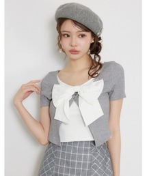 フロントリボンカットトップス 夏服 秋服