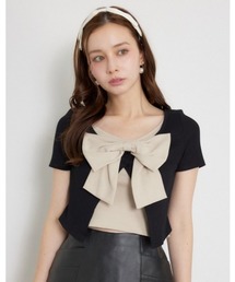 フロントリボンカットトップス 夏服 秋服