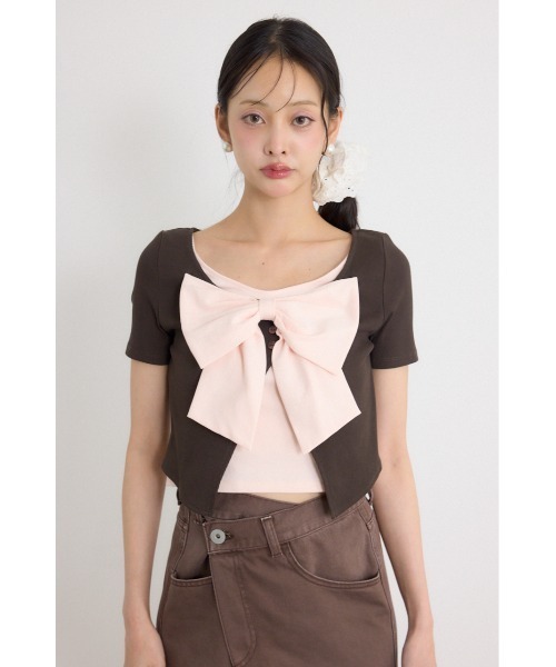 rienda(リエンダ)の「フロントリボンカットトップス 夏服 秋服(Tシャツ/カットソー・レディース・グレー/ブラウン/ブラック・FREE)」の9枚目の写真