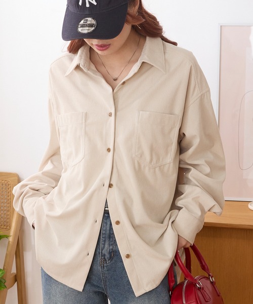 MONO-MART(モノマート)の「ダブルポケット アソート オーバーサイズ コーデュロイシャツ(シャツ/ブラウス・レディース・アイボリー/ベージュ/ダークブラウン系/ブラック系/グレイッシュブルー・FREE)」の16枚目の写真