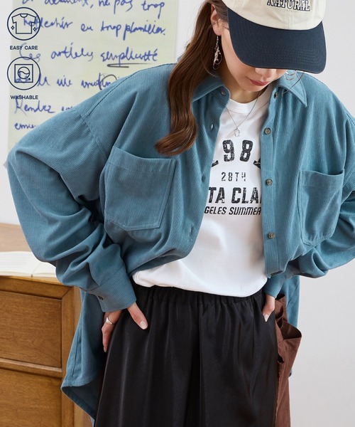 MONO-MART(モノマート)の「ダブルポケット アソート オーバーサイズ コーデュロイシャツ(シャツ/ブラウス・レディース・アイボリー/ベージュ/ダークブラウン系/ブラック系/グレイッシュブルー・FREE)」の20枚目の写真
