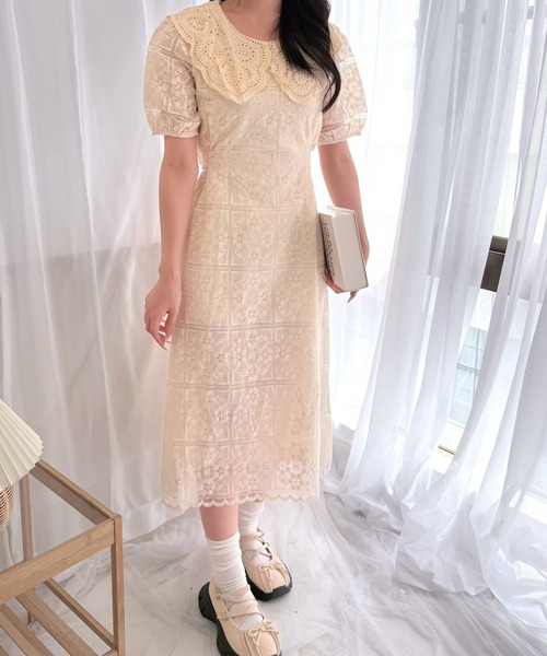 merrylatte（メリーラテ）の「ボタニカルフレンチワンピース（ワンピース・レディース・アイボリー・FREE）」の3枚目の写真