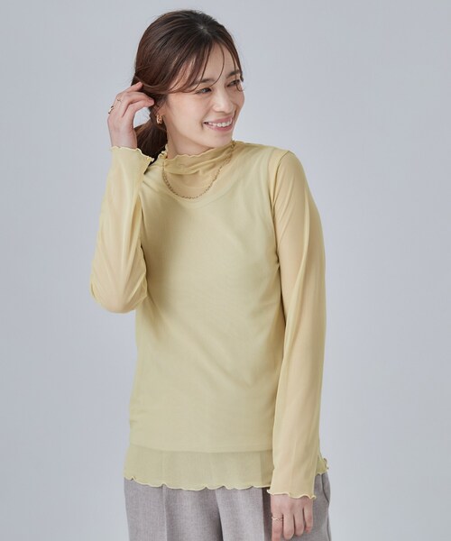 SHOO・LA・RUE(シューラルー)の「【S-LL/洗濯機可】コーデにプラスするだけで垢抜ける 柄アソートシアーチュールトップス(Tシャツ/カットソー・レディース・ホワイト/ライトイエロー系/グレー系1/ブラック系5/サックスブルー・01/04/03/02)」の10枚目の写真