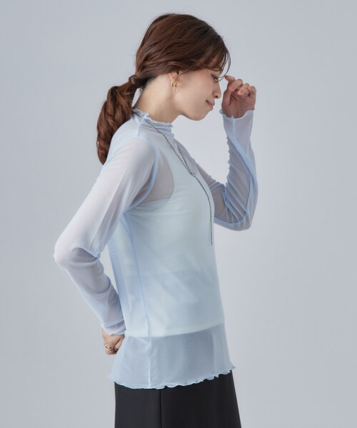 SHOO・LA・RUE(シューラルー)の「【S-LL/洗濯機可】コーデにプラスするだけで垢抜ける 柄アソートシアーチュールトップス(Tシャツ/カットソー・レディース・ホワイト/ライトイエロー系/グレー系1/ブラック系5/サックスブルー・01/04/03/02)」の15枚目の写真