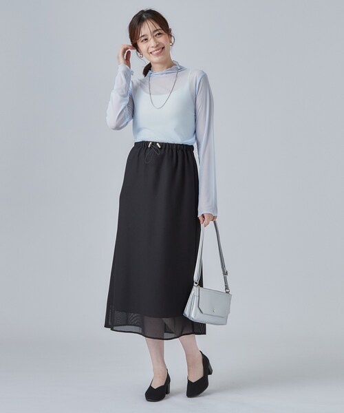 SHOO・LA・RUE(シューラルー)の「【S-LL/洗濯機可】コーデにプラスするだけで垢抜ける 柄アソートシアーチュールトップス(Tシャツ/カットソー・レディース・ホワイト/ライトイエロー系/グレー系1/ブラック系5/サックスブルー・01/04/03/02)」の16枚目の写真