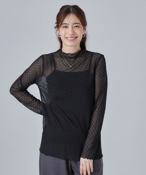 SHOO・LA・RUE(シューラルー)の「【S-LL/洗濯機可】コーデにプラスするだけで垢抜ける 柄アソートシアーチュールトップス(Tシャツ/カットソー・レディース・ホワイト/ライトイエロー系/グレー系1/ブラック系5/サックスブルー・01/04/03/02)」の22枚目の写真