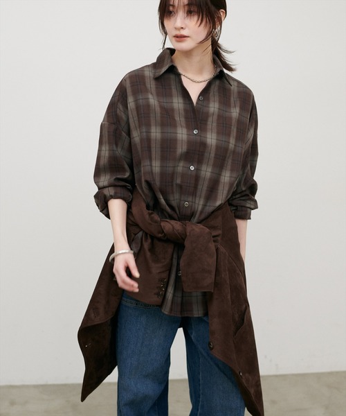 LARUTA(ラルータ)の「【LARUTA】チェック柄シャツプルオーバー(シャツ/ブラウス・レディース・ブラウン/ネイビー・FREE)」の5枚目の写真