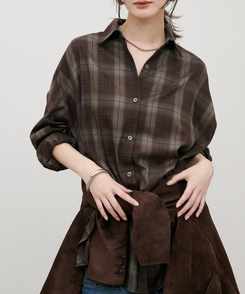 LARUTA(ラルータ)の「【LARUTA】チェック柄シャツプルオーバー(シャツ/ブラウス・レディース・ブラウン/ネイビー・FREE)」の6枚目の写真
