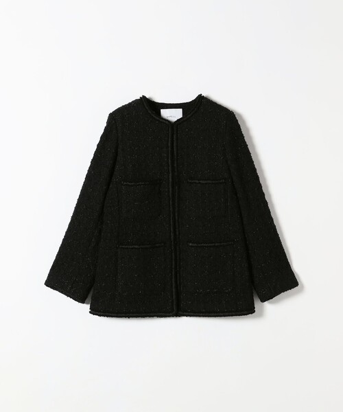 SHIPS any(シップス エニィ)の「SHIPS any: ツイード ノーカラー ジャケット(ノーカラージャケット・レディース・ベージュ/ブラック・ONE SIZE)」の3枚目の写真