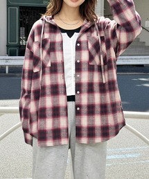 チェックフードシャツ