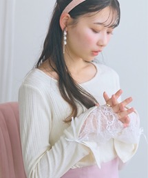 <大きいサイズ>袖口リボンレーステレコリブカットソートップス marun