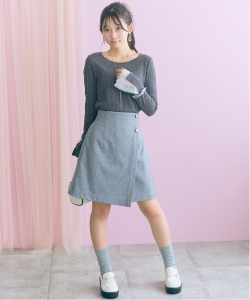 marun(マルン)の「<大きいサイズ>袖口リボンレーステレコリブカットソートップス marun(Tシャツ/カットソー・レディース・アイボリー/チャコールグレー/ピンク系・4L/3L/L/LL/5L)」の8枚目の写真