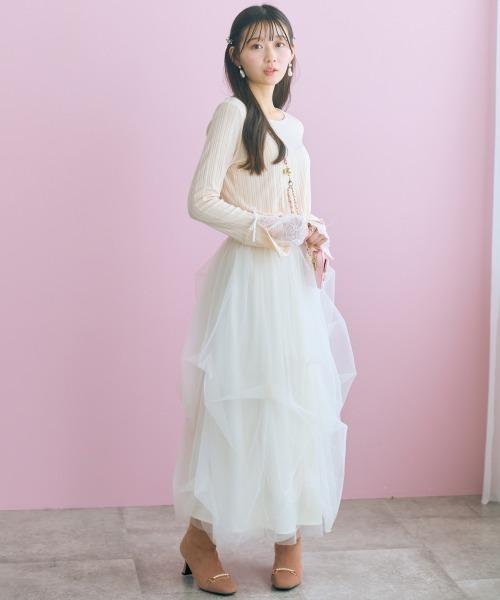 marun(マルン)の「<大きいサイズ>袖口リボンレーステレコリブカットソートップス marun(Tシャツ/カットソー・レディース・アイボリー/チャコールグレー/ピンク系・4L/3L/L/LL/5L)」の12枚目の写真