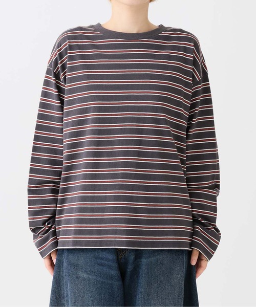 HEART MARKET(ハートマーケット)の「ワイドなボーダーロンT(Tシャツ/カットソー・レディース・グリーン/チャコール/ナチュラル/ミント/ブラック/オレンジ/レッド/カーキ・LL/LARGE/MEDIUM)」の14枚目の写真
